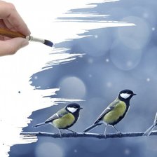 Схема вышивки «художник рисует синиц»