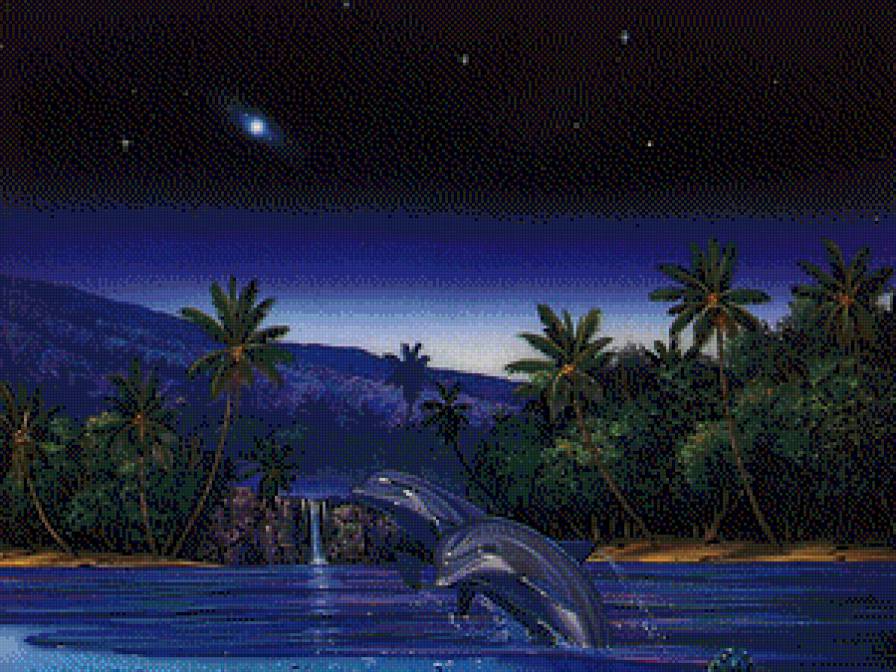 Дельфіни - пейзаж, тварини, краса, природа, дельфіни, море, гори - предпросмотр