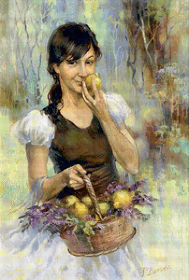 девушка с лимонами - лимон, девушка, портрет, живопись, женщина - предпросмотр