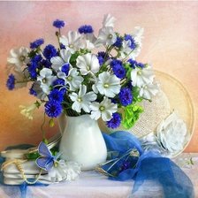 Схема вышивки «белая лаватера с синим шарфом»