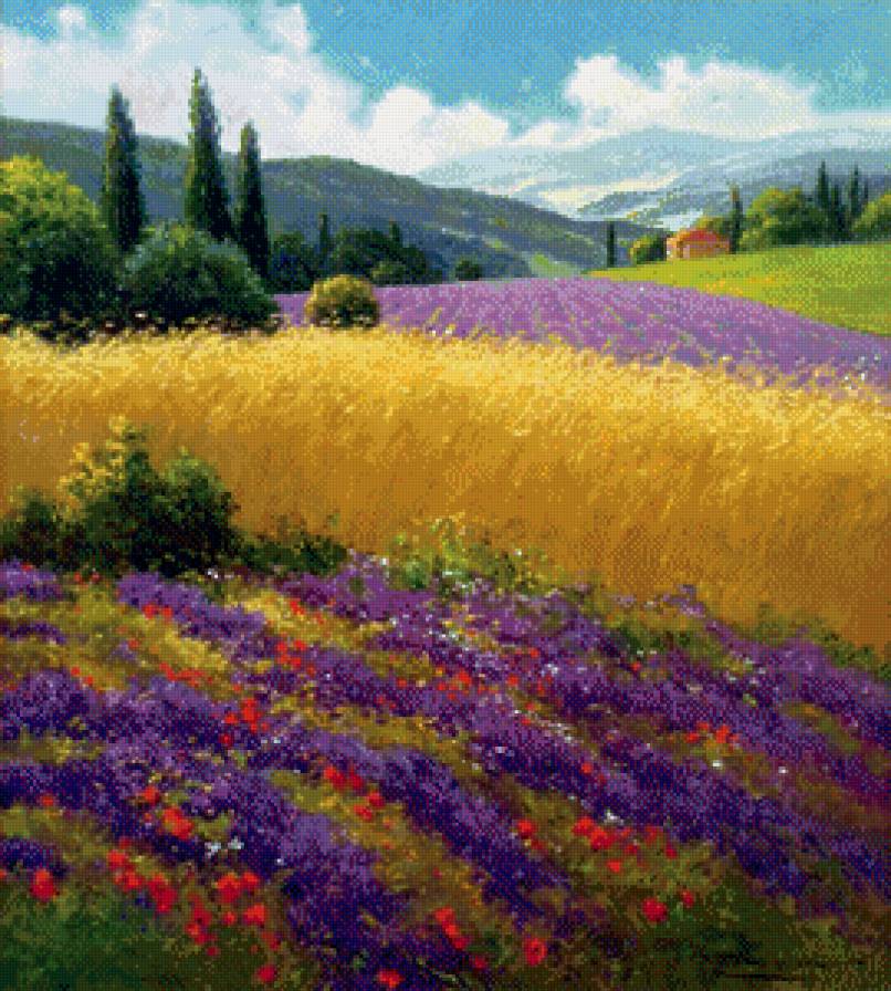 Gerhard Neswadbа, цветочные поля - пейзаж, природа, картина, neswadba, поле, цветы - предпросмотр