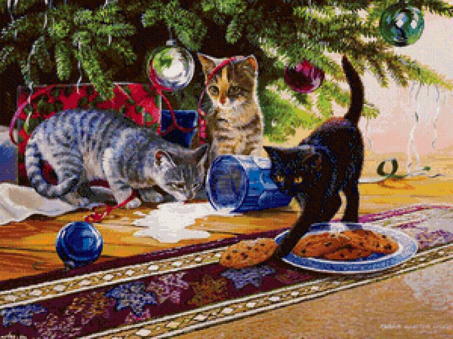 шкодники - игрушки, животные, новый год, котята, елка - предпросмотр