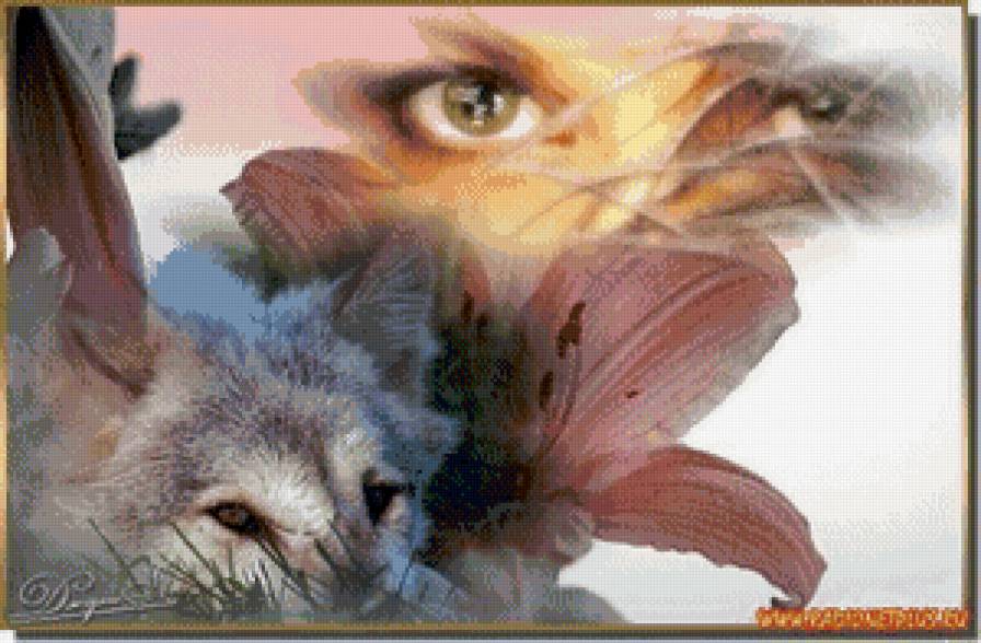 Девушка с волком - волк, цветок, девушка, живитные - предпросмотр