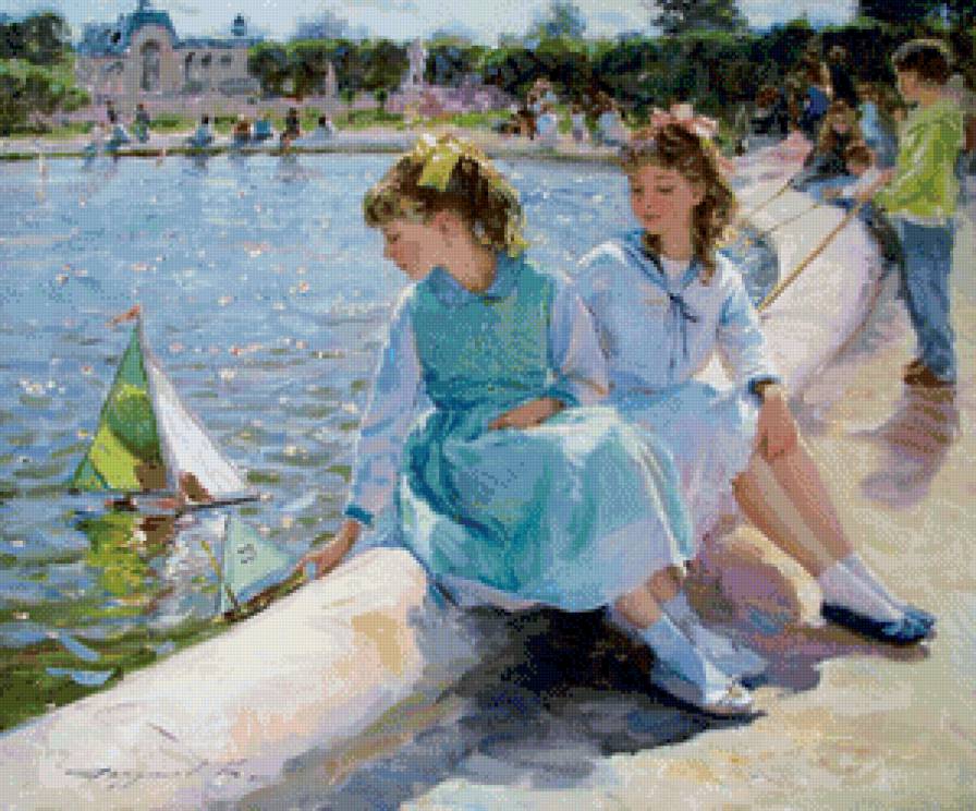 №853542 - водоем, кораблик, девочки, дети - предпросмотр