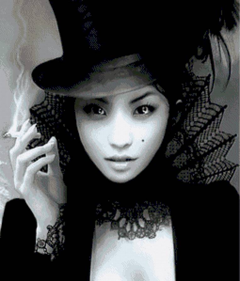 черная шляпа - монохром, черный, девушка - предпросмотр