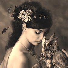 Схема вышивки «сова и девушка»