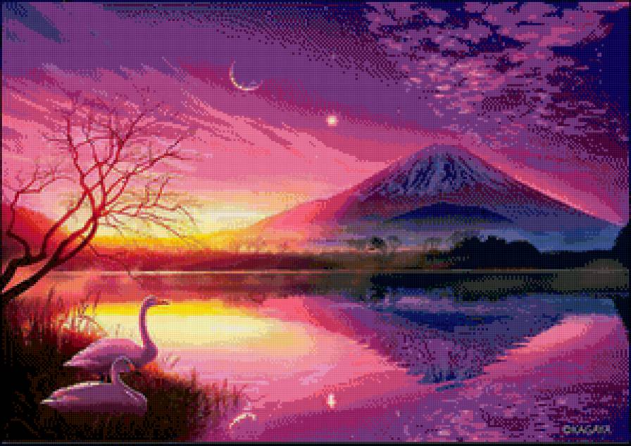 №855423 - лебеди, вулкан - предпросмотр