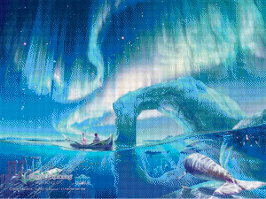 №855482 - лодка, северное сияние, люди - предпросмотр