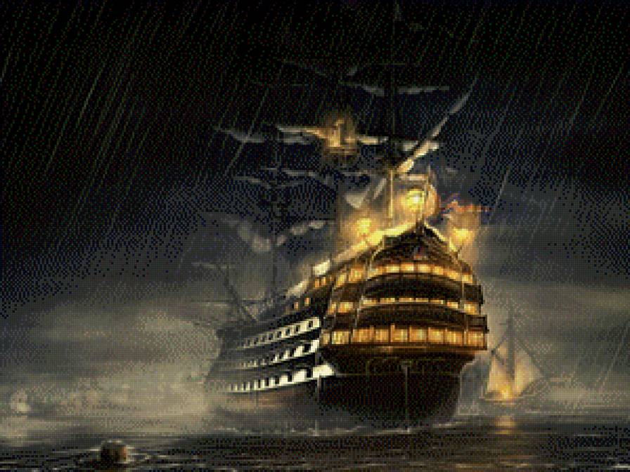 фрегат - бой, дождь, ночь, фрегат, море, корабль, армада - предпросмотр