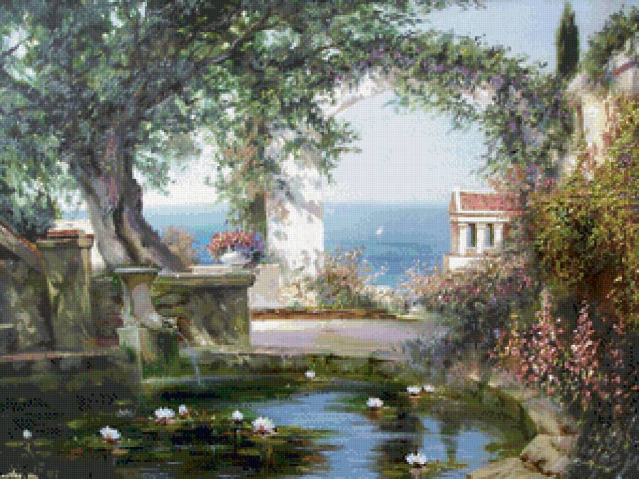 приморский дворик - дворик, жара, юг, море, лето, уют - предпросмотр