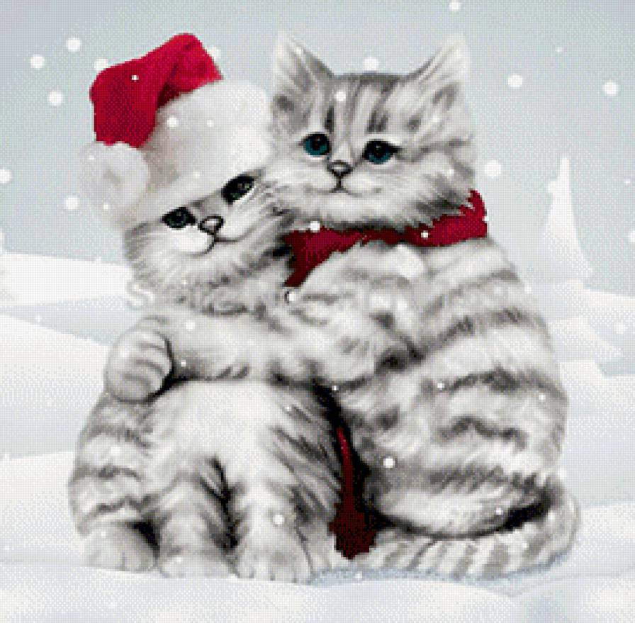обнимашки - новый год, двое, котята, объятия, коты - предпросмотр