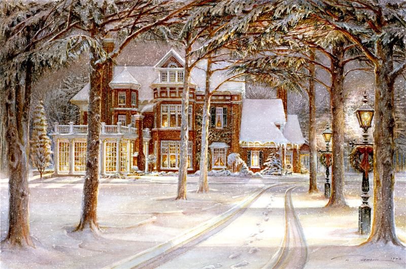 Загородный дом зимой - зима, дом - оригинал