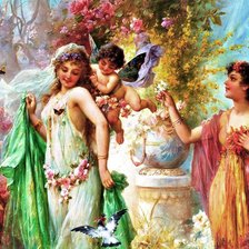 Схема вышивки «ДВЕ ДЕВУШКИ И АНГЕЛ»