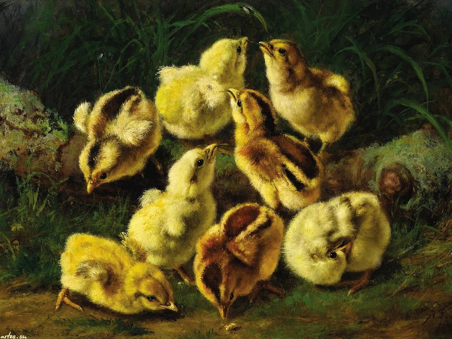 цыплята - птицы, цыплята, живопись, детское, животные - оригинал