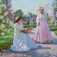 Схема вышивки «дамы в саду»