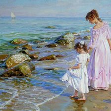 Схема вышивки «Прогулка по берегу моря, по картине Александра Аверина»