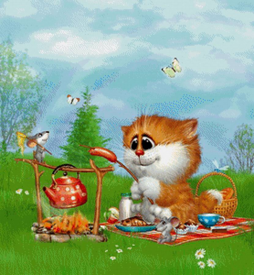 пикник - открытки, котик, детские, кот - предпросмотр