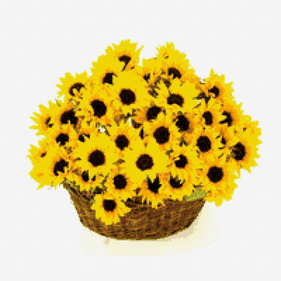 Корзина подсолнухов - цветы, букет, подсолнухи, природа, корзина - предпросмотр