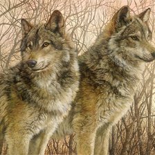 Схема вышивки «Волки, пара»