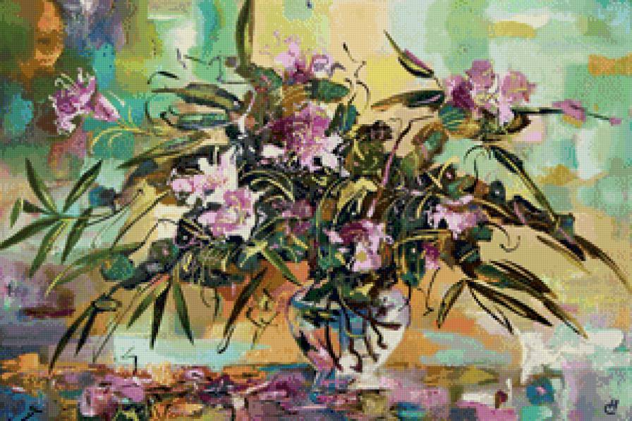 ваза с азалиями - букет, живопись, азалия, ваза, цветы, натюрморт - предпросмотр