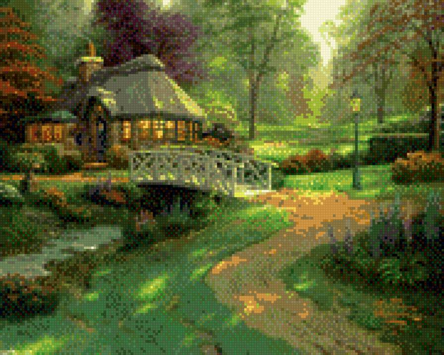 Дом за мостом - дом, мост, река, дорога, пейзаж - предпросмотр