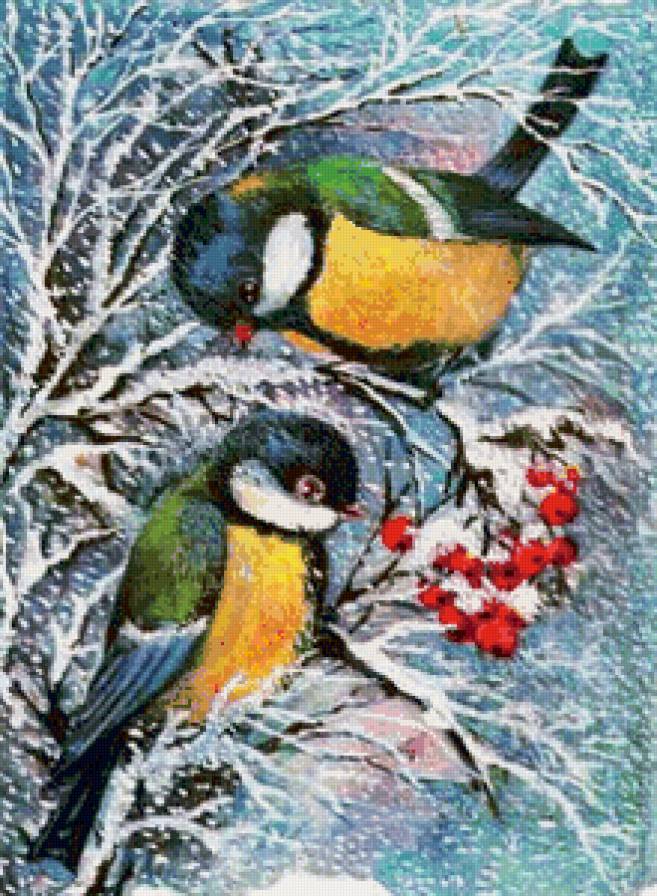 №861665 - птицы, зима, синица, снег, рябина - предпросмотр