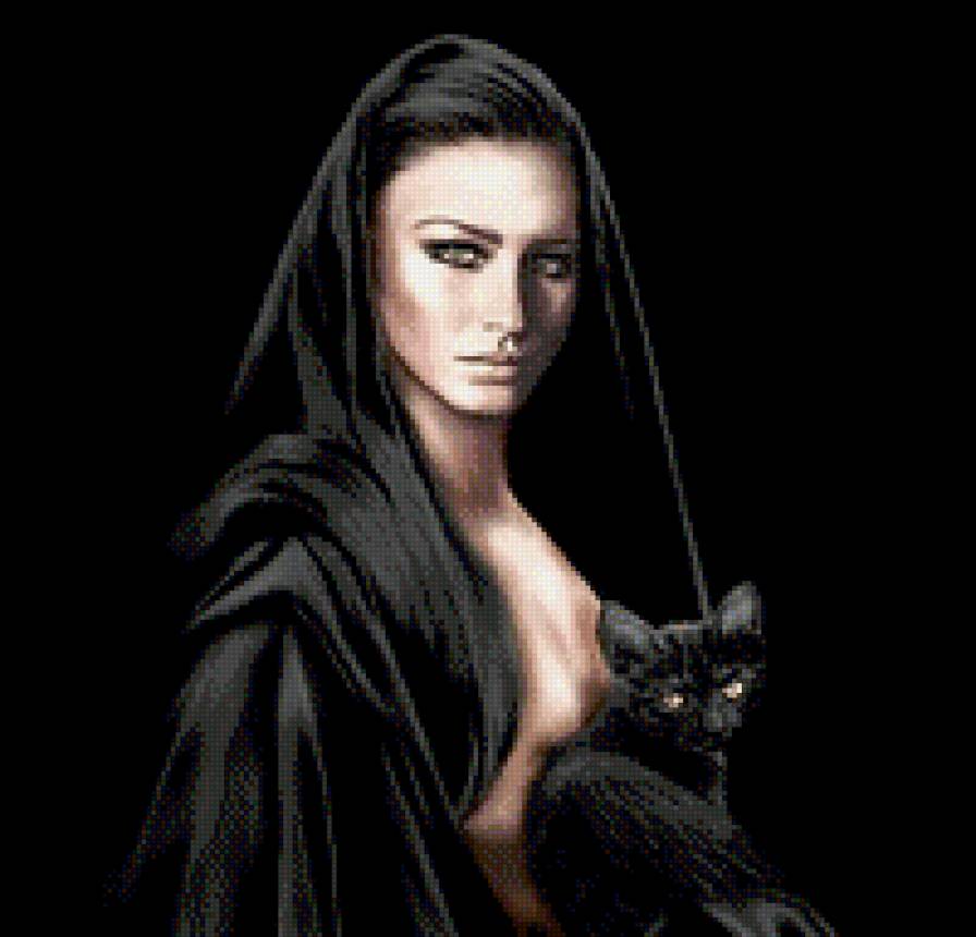 девушка с кошкой - кошка, девушка, черный - предпросмотр