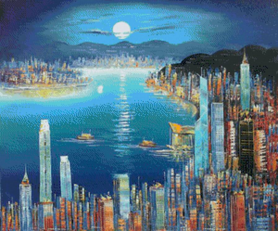 №862179 - луна, город, море - предпросмотр