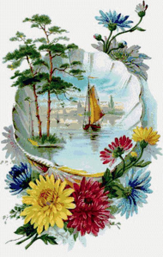 Отпуск - море, парусник, цветы - предпросмотр