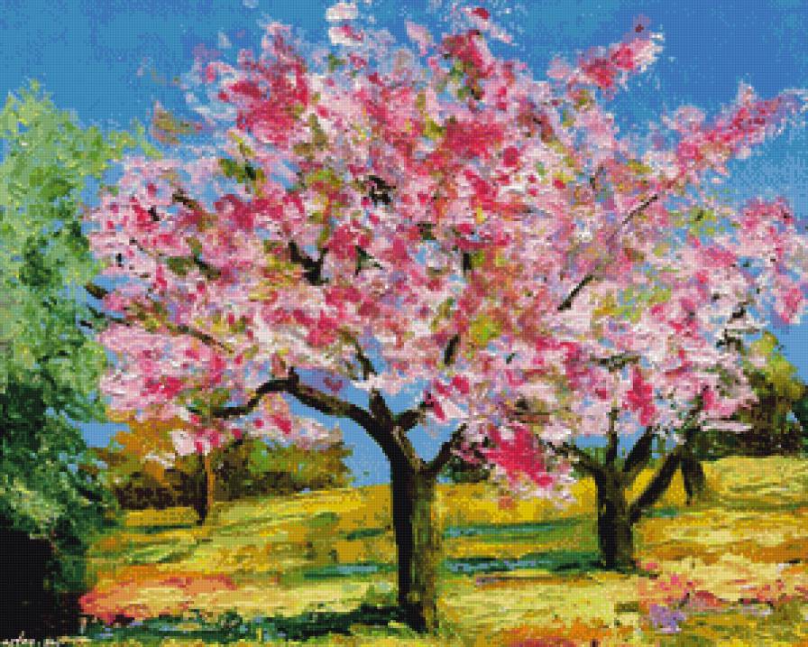 абрикосы цветут - живопись, село, абрикосы, цвет, сад, деревня, весна - предпросмотр