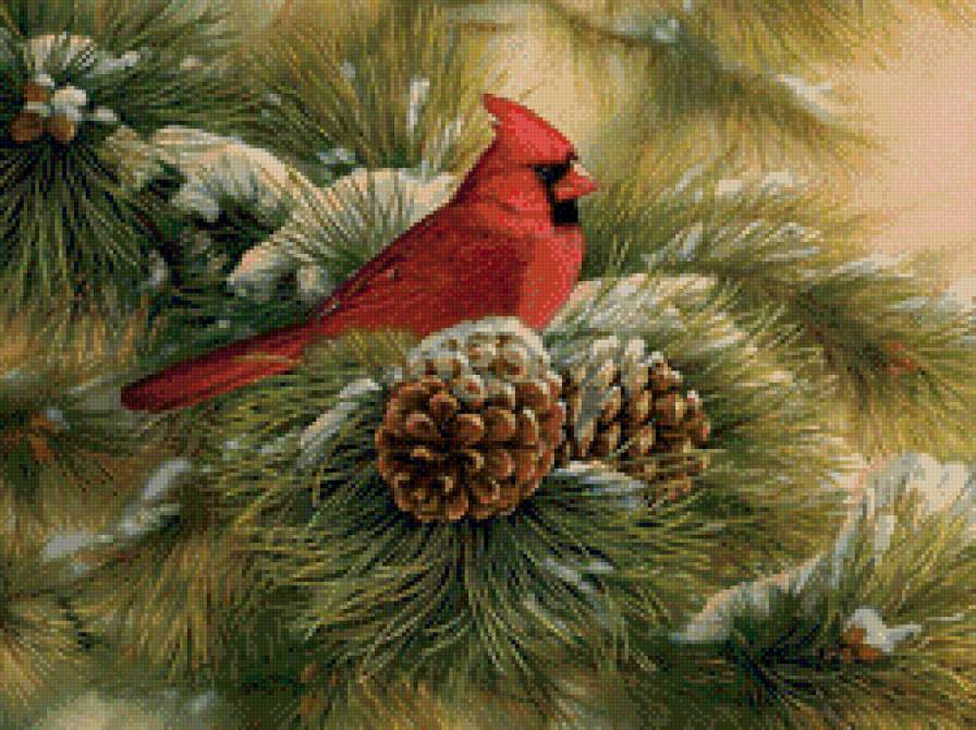 Новогодняя подушка - шишки, птичка, подушка, хвоя, новогодний интерьер, зима, снег - предпросмотр