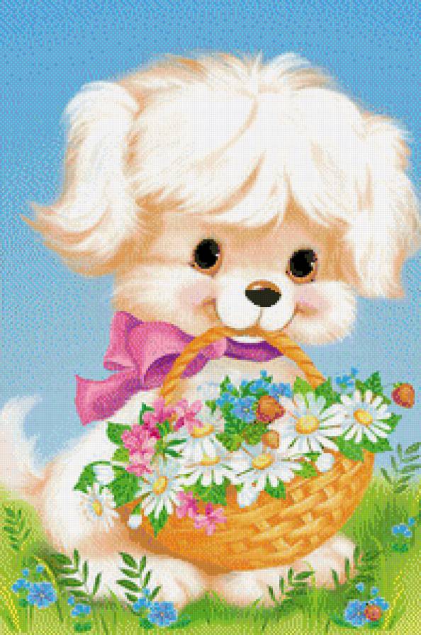 Пёсик с цветами - предпросмотр