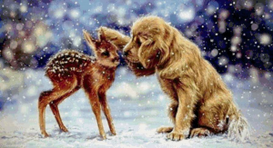 №863831 - щенок, снег, олененок, животные, зима - предпросмотр