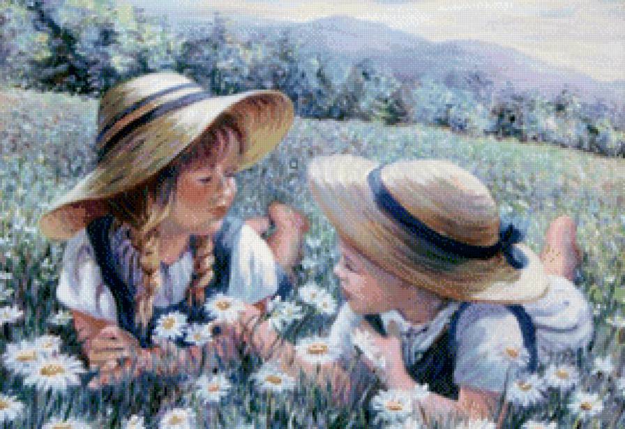 №865397 - цветы, ромашки, природа, дети - предпросмотр