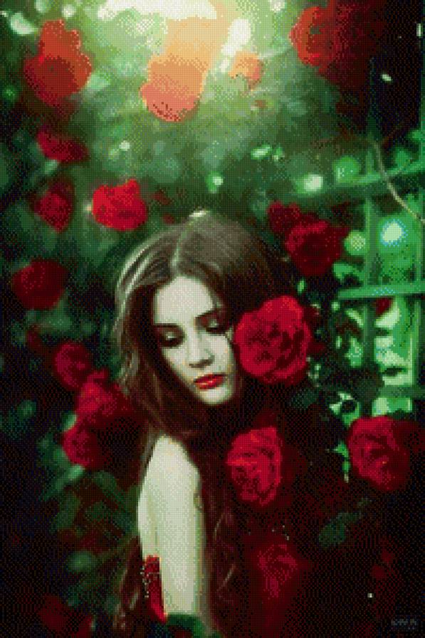 Мечтанье - нимфа, роза, природа, цветы, девушка - предпросмотр