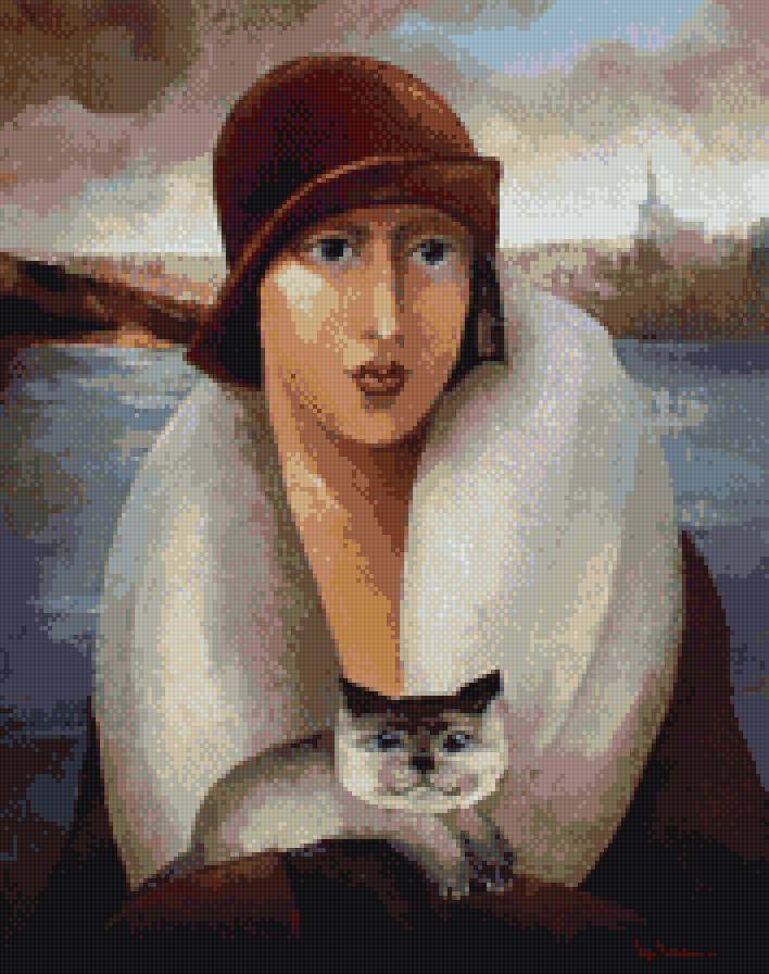 Девушка с кошкой - предпросмотр