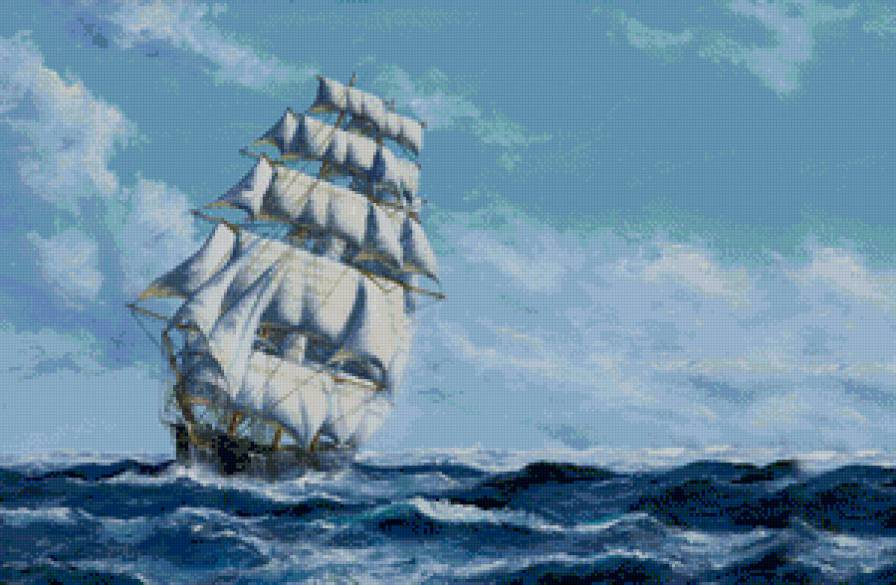 парусник - чайки, паруса, волны, океан, небо, море, парусник - предпросмотр