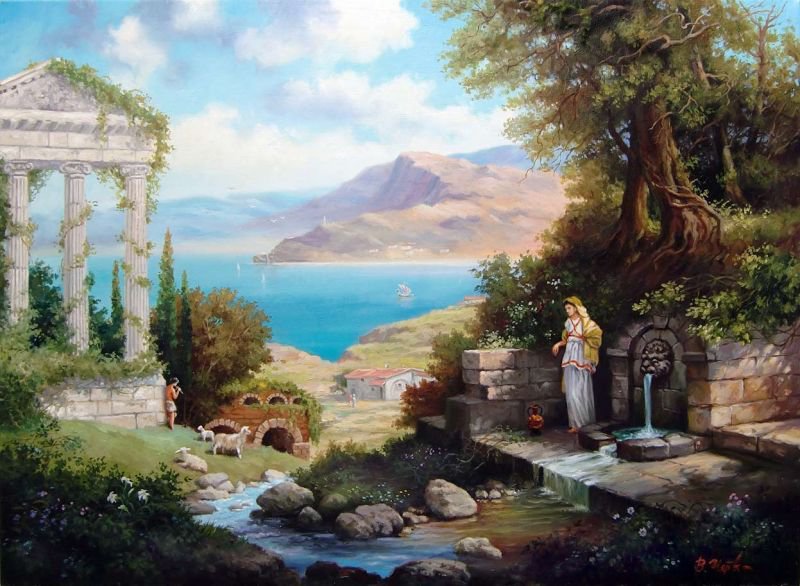 №866702 - античность, горы, люди, море - оригинал