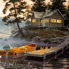 Схема вышивки «домик у реки»