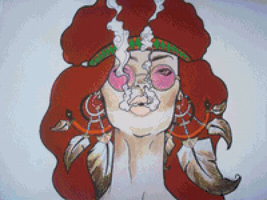 хиппи - девушка, рыжая, дым, хиппи - предпросмотр