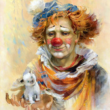 Схема вышивки «добрый клоун с котёнком»