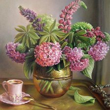 Схема вышивки «гортензия и дельфиниум»