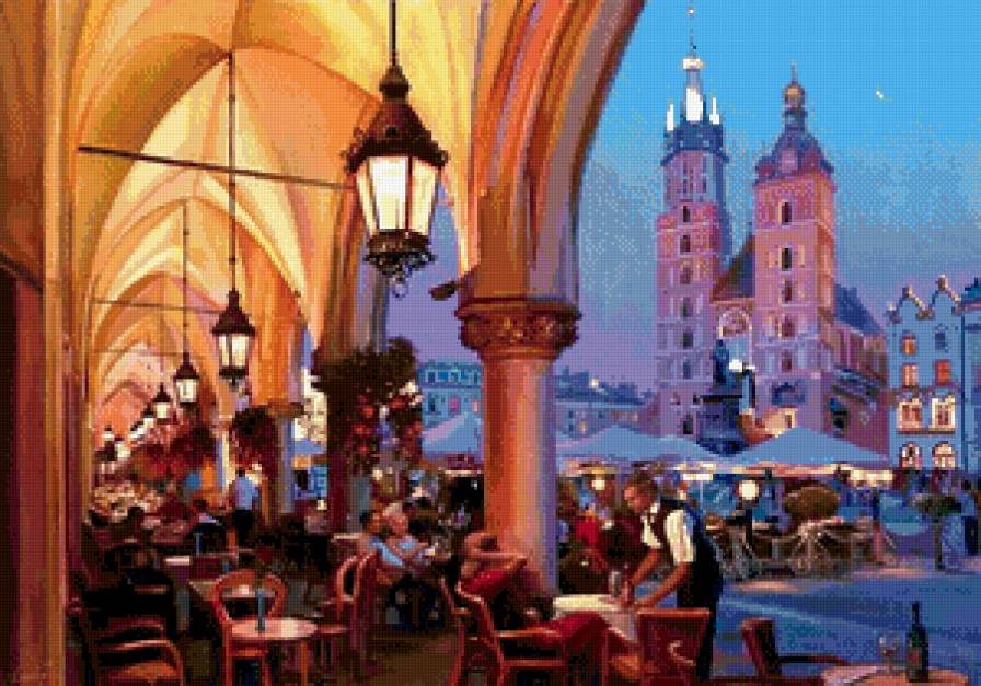 вечернее кафе в праге - романтика, чехия, сумерки, город, вечер, кафе, пейзаж, прага - предпросмотр