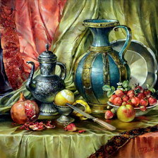 Схема вышивки «натюрморт с кувшинами и фруктами»