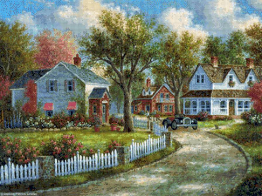 уютные домики - живопись, уют, домики, весна, природа, машина, ретро - предпросмотр