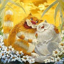 Схема вышивки «Кошки на ромашковом поле»