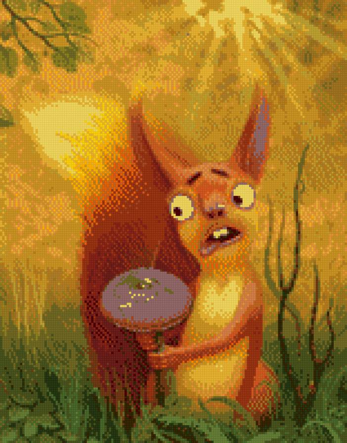 Белочка - лесная поляна, белочка, гриб - предпросмотр