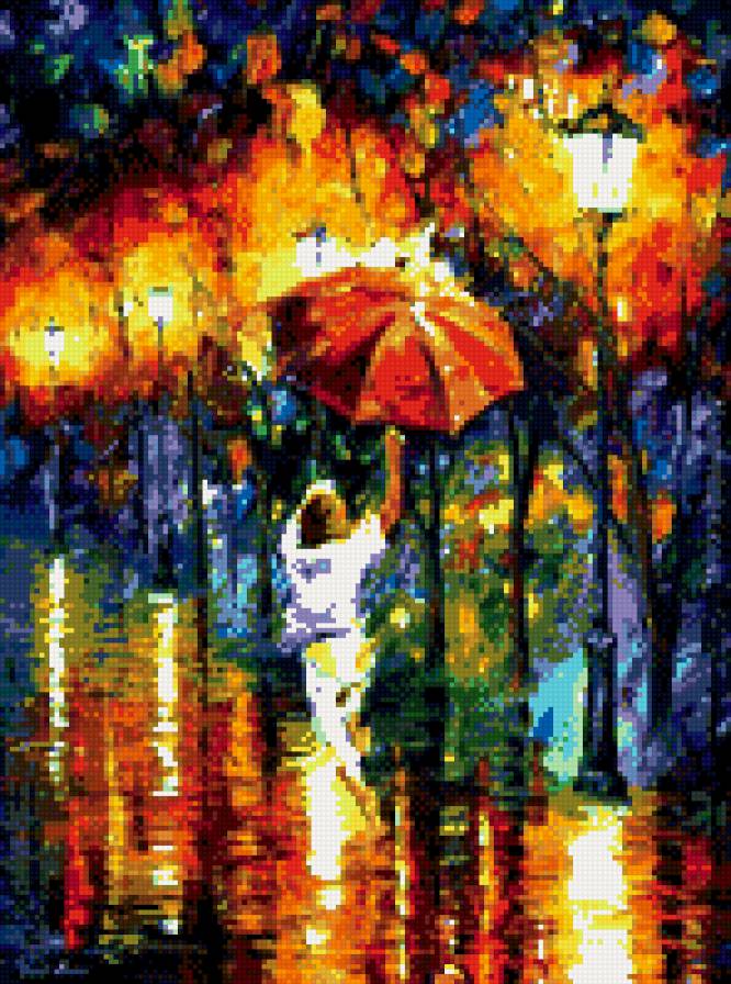 Весёлый дождь - ночь, осень, зонт, дождь - предпросмотр