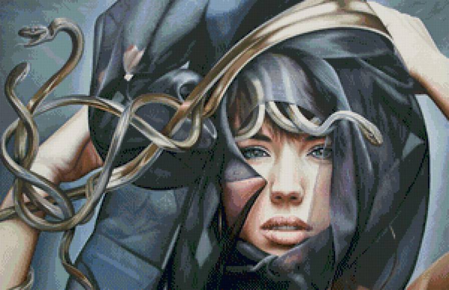 повелительница змей - повелительница, шаль, арт, девушка, портрет, фентези, змеи - предпросмотр