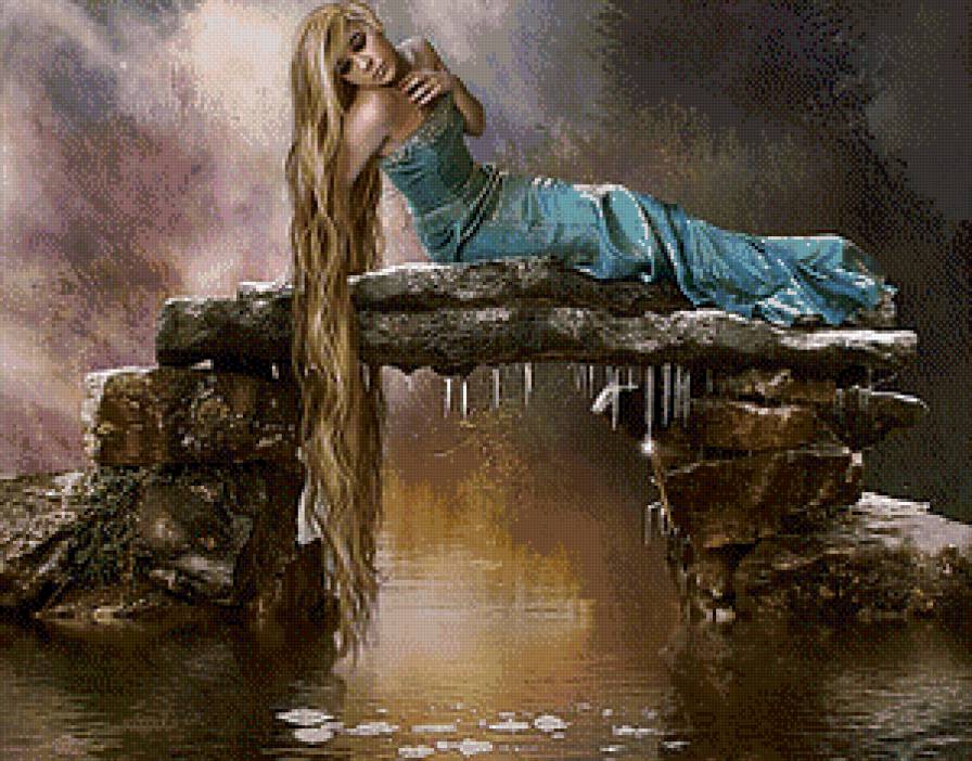 девушка - фэнтези, длинноволосая, девушка, в голубом - предпросмотр